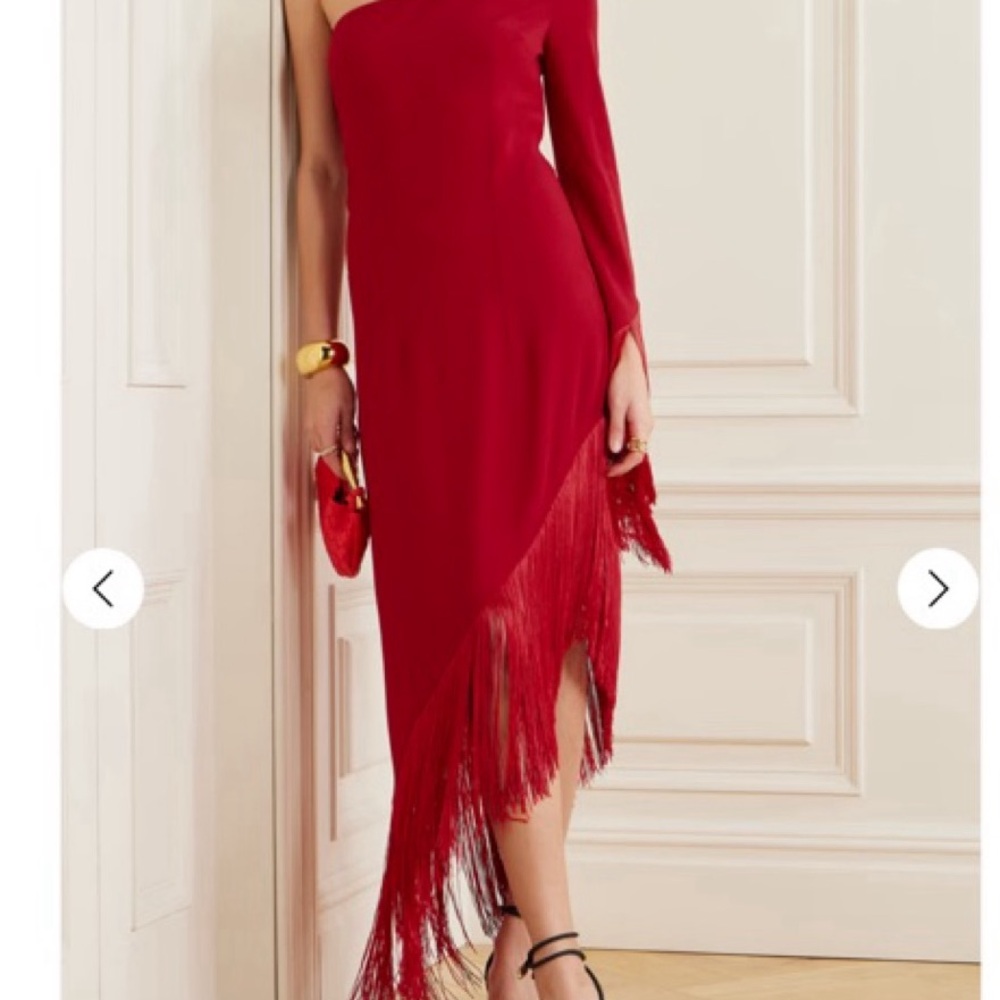Taller Marmo Aventador Fringe Red One-Shoulder Dress